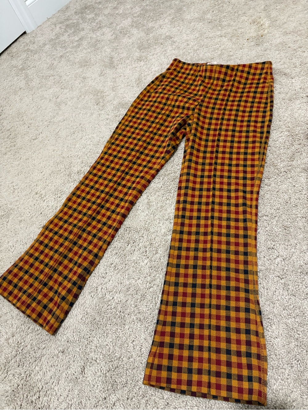 T.J.Maxx Yellow and Black Plaid Flare Pants